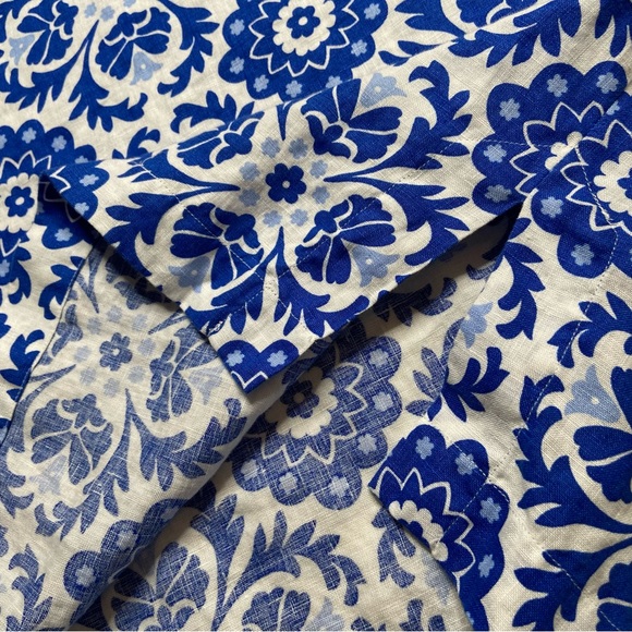 Boden Blue and White Floral Print Long Sleeve Linen Dress Mosaic Bloom Size 8 - Picture 5 of 8